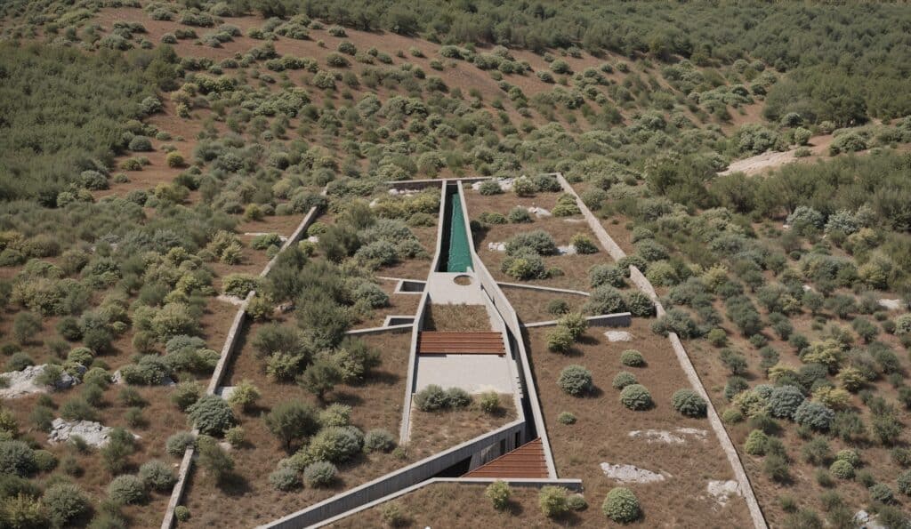 Linear architectural axis of N'Arrow residence viewed from above
